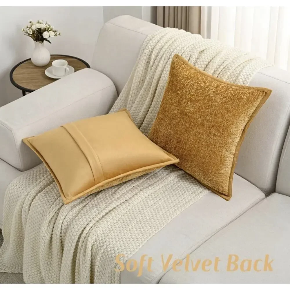 FUTEI Tobacco Chenille Throw Pillow Covers 16x16 Inch Set of 2
